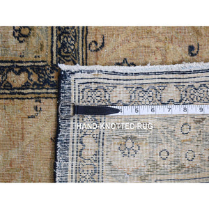 9'4"x13'9" Midnight Blue, Antique Persian Tabriz, Even Wear, Clean and Soft, 100% Wool, Hand Knotted, Oriental Rug FWR527634
