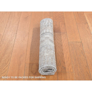 1'6"x2' Gainsboro Gray, 100% Wool, Modern Design, Hand Knotted, Shaved Low And Distressed, Sample Oriental Rug FWR527640