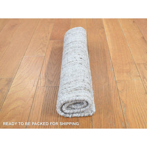1'5"x1'6" Goose Gray, 100% Wool, Hand Loomed, Thick and Soft, Modern Design, Oriental Rug FWR527646