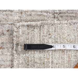 1'5"x1'6" Goose Gray, 100% Wool, Hand Loomed, Thick and Soft, Modern Design, Oriental Rug FWR527646