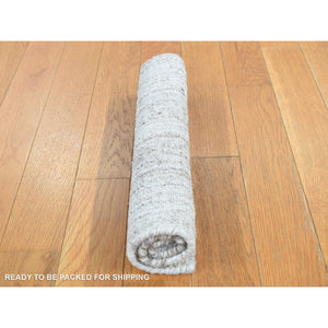 1'6"x1'6" Timberwolf Gray, Modern Design, 100% Wool, Hand Loomed, Thick and Soft, Cut and Loop, Sample Oriental Rug FWR527658