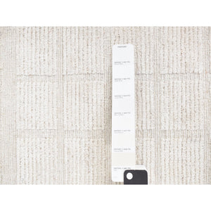 1'6"x1'6" Ivory, 100% Wool, Hand Loomed, Thick and Soft, Modern Box Design, Sample Oriental Rug FWR527670