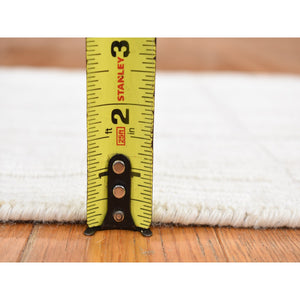 1'6"x1'6" Ivory, 100% Wool, Hand Loomed, Thick and Soft, Modern Box Design, Sample Oriental Rug FWR527670