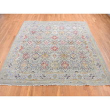 Load image into Gallery viewer, 10&#39;6&quot;x10&#39;6&quot; Gentle Gray, The Sunset Rosettes, Wool And Pure Silk, Hand Knotted, Square Oriental Rug FWR527676