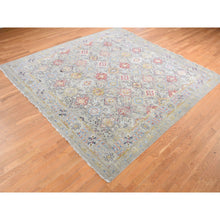 Load image into Gallery viewer, 10&#39;6&quot;x10&#39;6&quot; Gentle Gray, The Sunset Rosettes, Wool And Pure Silk, Hand Knotted, Square Oriental Rug FWR527676