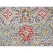 Load image into Gallery viewer, 10&#39;6&quot;x10&#39;6&quot; Gentle Gray, The Sunset Rosettes, Wool And Pure Silk, Hand Knotted, Square Oriental Rug FWR527676