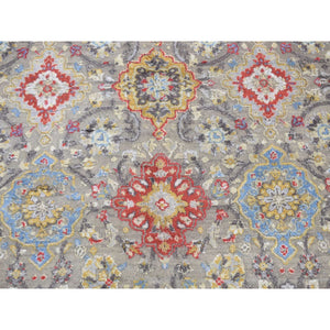 10'6"x10'6" Gentle Gray, The Sunset Rosettes, Wool And Pure Silk, Hand Knotted, Square Oriental Rug FWR527676