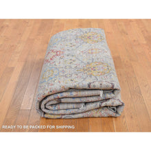 Load image into Gallery viewer, 10&#39;6&quot;x10&#39;6&quot; Gentle Gray, The Sunset Rosettes, Wool And Pure Silk, Hand Knotted, Square Oriental Rug FWR527676