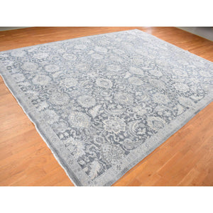 12'x15'8" Ash Gray, Hand Knotted, Oushak Influence, Silk With Textured Wool, Oversized Oriental Rug FWR527718