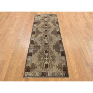 2'5"x8' Tan Color, Washed Out Afghan Baluch with Natural Colors, Pure Wool, Hand Knotted, Runner Oriental Rug FWR527730