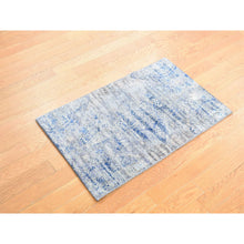 Load image into Gallery viewer, 2&#39;x3&#39;1&quot; Denim Blue, Erased Rossets, Silk With Textured Wool, Hand Knotted, Sample Oriental Rug FWR527832