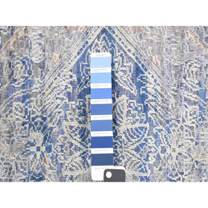 2'x3'1" Denim Blue, Erased Rossets, Silk With Textured Wool, Hand Knotted, Sample Oriental Rug FWR527832