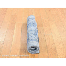 Load image into Gallery viewer, 2&#39;x3&#39;1&quot; Denim Blue, Erased Rossets, Silk With Textured Wool, Hand Knotted, Sample Oriental Rug FWR527832