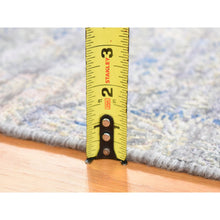 Load image into Gallery viewer, 2&#39;x3&#39;1&quot; Denim Blue, Erased Rossets, Silk With Textured Wool, Hand Knotted, Sample Oriental Rug FWR527832