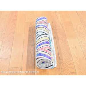 2'x3'3" Raspberry Red, Hand Knotted, Chevron Design, Sari Silk With Textured Wool, Oriental Rug FWR527844