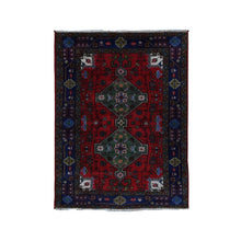 Load image into Gallery viewer, 3&#39;4&quot;x4&#39;4&quot; Imperial Red, Vintage Persian Navahand, 100% Wool, Hand Knotted, Good Condition and Professionally Cleaned, Oriental Rug FWR527874