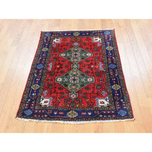 Load image into Gallery viewer, 3&#39;4&quot;x4&#39;4&quot; Imperial Red, Vintage Persian Navahand, 100% Wool, Hand Knotted, Good Condition and Professionally Cleaned, Oriental Rug FWR527874