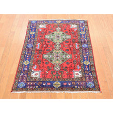 Load image into Gallery viewer, 3&#39;4&quot;x4&#39;4&quot; Imperial Red, Vintage Persian Navahand, 100% Wool, Hand Knotted, Good Condition and Professionally Cleaned, Oriental Rug FWR527874