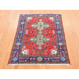 3'4"x4'4" Imperial Red, Vintage Persian Navahand, 100% Wool, Hand Knotted, Good Condition and Professionally Cleaned, Oriental Rug FWR527874
