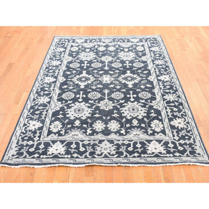 6'1"x9' Kombu Green, Oushak Turkish Knot, Cropped Thin, Hand Knotted, 100% Wool, Oriental Rug FWR527892