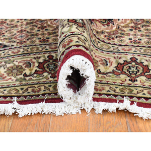 5'x12'9" Burgundy Red, Tabriz Mahi, Large Medallions, Pure Wool, Hand Knotted, Gallery Wide Runner, Oriental Rug FWR527910