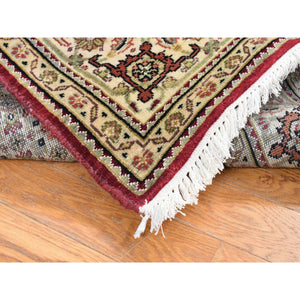 5'x12'9" Burgundy Red, Tabriz Mahi, Large Medallions, Pure Wool, Hand Knotted, Gallery Wide Runner, Oriental Rug FWR527910