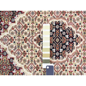 5'x12'9" Burgundy Red, Tabriz Mahi, Large Medallions, Pure Wool, Hand Knotted, Gallery Wide Runner, Oriental Rug FWR527910