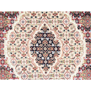 5'x12'9" Burgundy Red, Tabriz Mahi, Large Medallions, Pure Wool, Hand Knotted, Gallery Wide Runner, Oriental Rug FWR527910