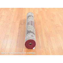 Load image into Gallery viewer, 5&#39;x12&#39;9&quot; Burgundy Red, Tabriz Mahi, Large Medallions, Pure Wool, Hand Knotted, Gallery Wide Runner, Oriental Rug FWR527910