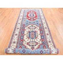Load image into Gallery viewer, 5&#39;3&quot;x19&#39;9&quot; Baby Blue, Hand Knotted, 100% Wool, Kazak Tribal Design, Extra Wide And Long Runner, Oriental Rug FWR527916