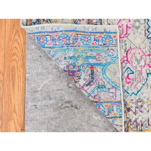 2'x2' Rose White, Modern Design, Sari Silk with Textured Wool, Hand Knotted, Corner Sample Mat Square, Oriental Rug FWR527946