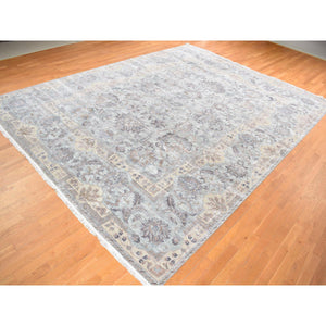 11'8"x15'3" Chetwode Green, Hand Knotted, Pure Silk with Textured Wool, Mughal Empire Design, Oversized Oriental Rug FWR527958