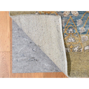 12'2"x15'4" Dried Moss Brown, Silk With Textured Wool, Transitional Sarouk Design, Hand Knotted, Oversized Oriental Rug FWR527970