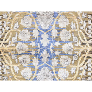 12'2"x15'4" Dried Moss Brown, Silk With Textured Wool, Transitional Sarouk Design, Hand Knotted, Oversized Oriental Rug FWR527970