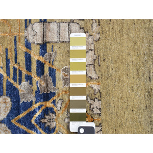 12'2"x15'4" Dried Moss Brown, Silk With Textured Wool, Transitional Sarouk Design, Hand Knotted, Oversized Oriental Rug FWR527970