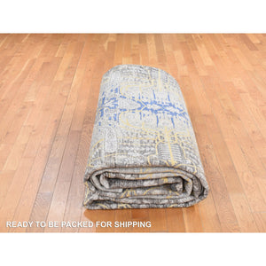 12'2"x15'4" Dried Moss Brown, Silk With Textured Wool, Transitional Sarouk Design, Hand Knotted, Oversized Oriental Rug FWR527970