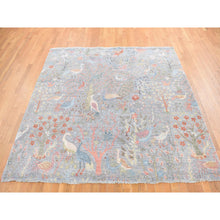 Load image into Gallery viewer, 8&#39;x8&#39; Goose Gray, Afghan Peshawar Birds Of Paradise, Vegetable Dyes, 100% Wool, Hand Knotted, Square Oriental Rug FWR527976