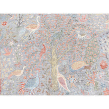 Load image into Gallery viewer, 8&#39;x8&#39; Goose Gray, Afghan Peshawar Birds Of Paradise, Vegetable Dyes, 100% Wool, Hand Knotted, Square Oriental Rug FWR527976