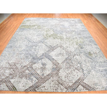Load image into Gallery viewer, 12&#39;3&quot;x15&#39;3&quot; Silver Gray, Trellis Mosaic Design, Wool With Pure Silk, Hand Knotted, Oversized Oriental Rug FWR527988