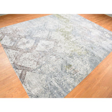 Load image into Gallery viewer, 12&#39;3&quot;x15&#39;3&quot; Silver Gray, Trellis Mosaic Design, Wool With Pure Silk, Hand Knotted, Oversized Oriental Rug FWR527988