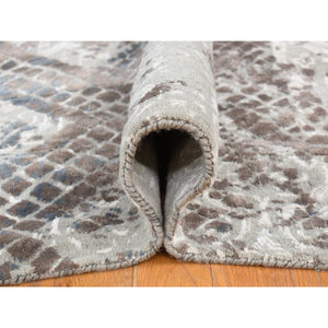12'3"x15'3" Silver Gray, Trellis Mosaic Design, Wool With Pure Silk, Hand Knotted, Oversized Oriental Rug FWR527988