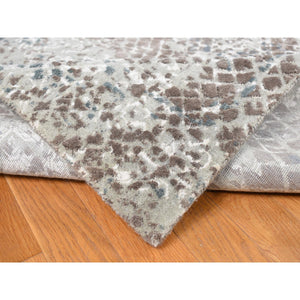 12'3"x15'3" Silver Gray, Trellis Mosaic Design, Wool With Pure Silk, Hand Knotted, Oversized Oriental Rug FWR527988