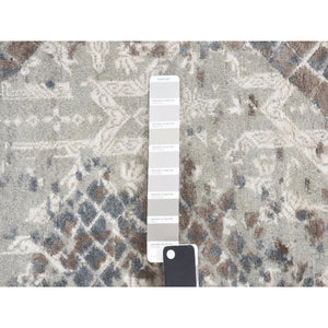 12'3"x15'3" Silver Gray, Trellis Mosaic Design, Wool With Pure Silk, Hand Knotted, Oversized Oriental Rug FWR527988