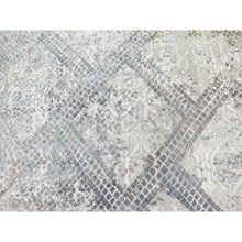 Load image into Gallery viewer, 12&#39;3&quot;x15&#39;3&quot; Silver Gray, Trellis Mosaic Design, Wool With Pure Silk, Hand Knotted, Oversized Oriental Rug FWR527988
