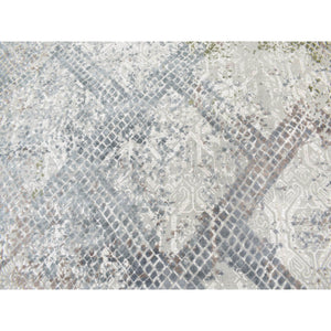 12'3"x15'3" Silver Gray, Trellis Mosaic Design, Wool With Pure Silk, Hand Knotted, Oversized Oriental Rug FWR527988