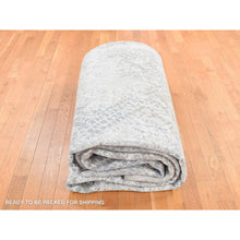 Load image into Gallery viewer, 12&#39;3&quot;x15&#39;3&quot; Silver Gray, Trellis Mosaic Design, Wool With Pure Silk, Hand Knotted, Oversized Oriental Rug FWR527988