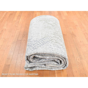 12'3"x15'3" Silver Gray, Trellis Mosaic Design, Wool With Pure Silk, Hand Knotted, Oversized Oriental Rug FWR527988