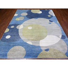 Load image into Gallery viewer, 8&#39;2&quot;x9&#39;7&quot; Kensington Blue, Borderless, Pure And Shiny Wool, Densely Woven Modern The Circles Design, Vegetable Dyes, Hand Knotted, Oriental Rug FWR528054