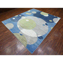 Load image into Gallery viewer, 8&#39;2&quot;x9&#39;7&quot; Kensington Blue, Borderless, Pure And Shiny Wool, Densely Woven Modern The Circles Design, Vegetable Dyes, Hand Knotted, Oriental Rug FWR528054