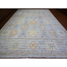 Load image into Gallery viewer, 11&#39;9&quot;x16&#39;5&quot; Storm Cloud Gray, Hand Knotted Afghan Angora Oushak With Leaf Design Soft And Vibrant Wool Oriental Natural Dyes Oversized Rug FWR528150